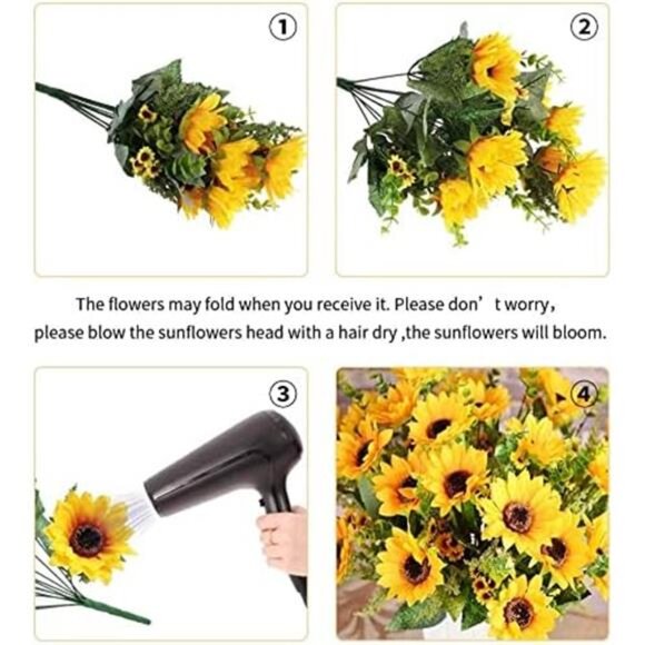 Artificial Sunflower Bouquets,2 Bunches Fake Flowers for Outdoors Baby Shower - Picture 3 of 7